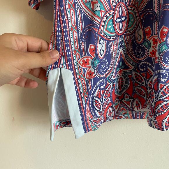 J. McLaughlin Catalina Cloth Paisley Floral Boho Tunic Top SZ XL Blue & Red EUC - Picture 7 of 9